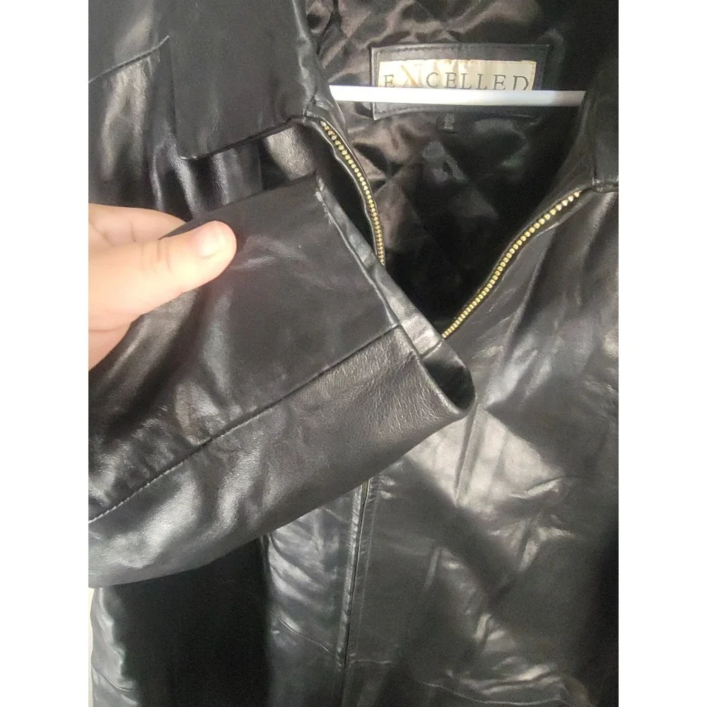 Excelled Leather Jacket Mens 2XL Big Black Genuine Leather Quilted Coat Full Zip